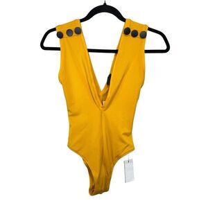 NEW Oye Swimwear Gaia One Piece Plunge Suit Sunrise Yellow XS